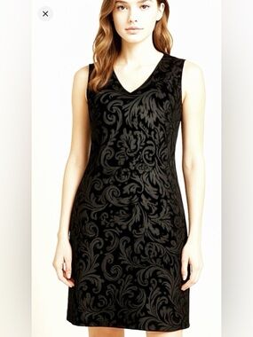 Vintage ZOE Black Velvet Floral Flocked Dress